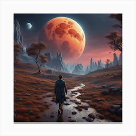 Man walking toward the moon Canvas Print