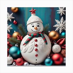Snowman With Ornaments Canvas Print
