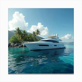 Private Yacht With Sleek Lines Anchored Near An Exotic Tropical Island 1 Canvas Print