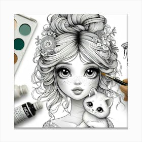 Girl With Cat Canvas Print