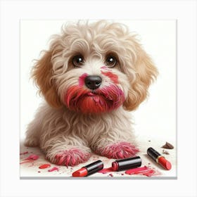 Puppy With Lipstick Canvas Print