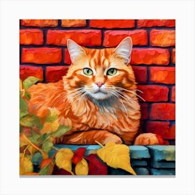 Orange Cat On A Brick Wall Canvas Print