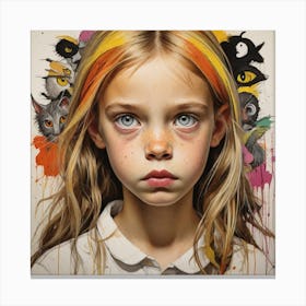 beautiful Girl With Colorful Hair And Grey Eyes Canvas Print