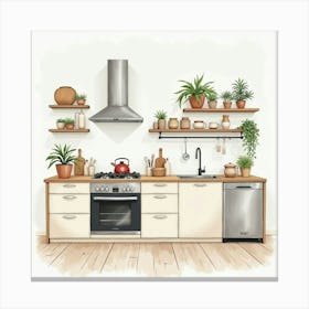 Watercolor Kitchen Background, Modern Yet Homey 1 Canvas Print