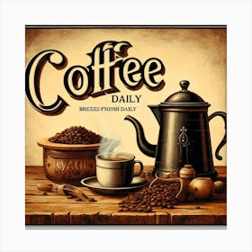 Brewed Fresh Daily Coffee Lover Wall Print Art A Rustic And Inviting Scene That Captures The Essence Of Fresh Coffee, Perfect For Adding Warmth And Charm To Any Space Canvas Print