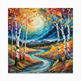 all season Birch River - Whimsical Nature Scene Canvas Print | Enchanting Mountain Landscape Art Canvas Print