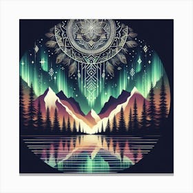 Boho art Silhouette of Northern lights 3 Canvas Print