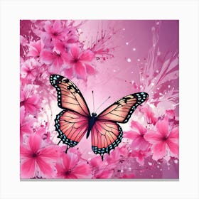 Butterfly On Pink Flowers 1 Canvas Print