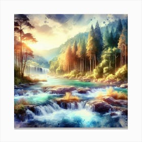 Watercolor Of A Waterfall 3 Canvas Print