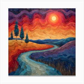 Sunset On The Road Canvas Print