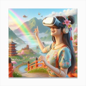 Young women wearing a VR headset Canvas Print