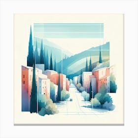 Watercolor City Landscape Canvas Print