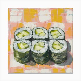 Cucumber Maki Sushi Pastel Checkerboard 3 Canvas Print