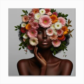 Black Woman With Flowers On Her Head Canvas Print