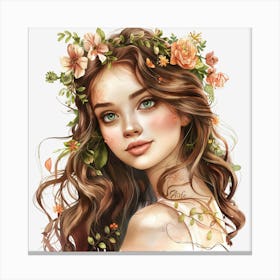 Girl With Flowers 25 Canvas Print