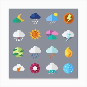 Set Of Flat Weather Icons Canvas Print