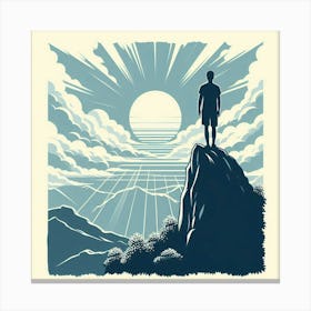 Man Standing On Top Of A Mountain Canvas Print