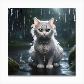 White Cat In The Rain Canvas Print