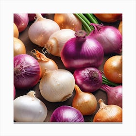 Onions On A Brown Background Canvas Print