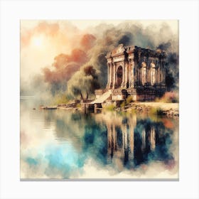 Watercolor Of A Temple Canvas Print