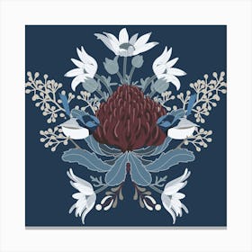 Waratah And Blue Wrens Australia Native Navy Toile