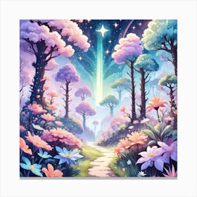 A Fantasy Forest With Twinkling Stars In Pastel Tone Square Composition 221 Canvas Print