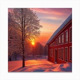 Red House In The Snow Canvas Print