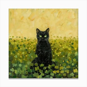 Black Cat In Clover Field Canvas Print