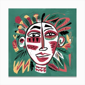 Folk Abstract Face Illustration (3) Canvas Print