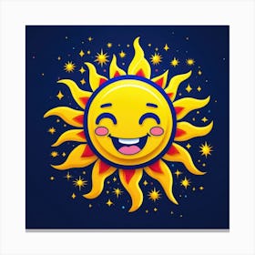 Lovely smiling sun on a blue gradient background 44 Canvas Print