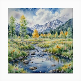 Watercolor Of A Stream Canvas Print