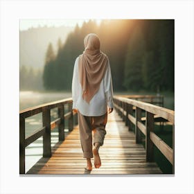 Muslim Woman Walking On A Dock Canvas Print