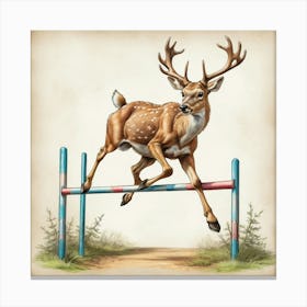 Deer Jumping Hurdles Canvas Print