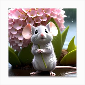 Cute Mouse In The Rain Canvas Print