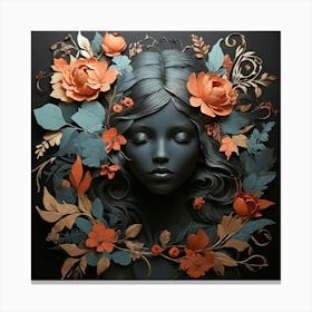 Boho art Silhouette of Floral woman Canvas Print