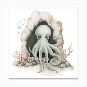 Storybook Style Octopus In A Cave 2 Canvas Print