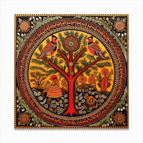 Tree Of Life Madhubani Painting Indian Traditional Style 2 Canvas Print
