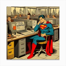 Superman Sitting At A Cubical, 1930 S Comic (2) Canvas Print