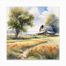 Watercolor Of A Farm 5 Canvas Print