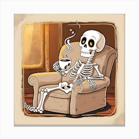 Skeleton drinking coffee Canvas Print