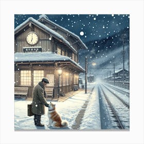 Hachiko with his owner Canvas Print