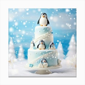 Penguins On A Cake 2 Canvas Print