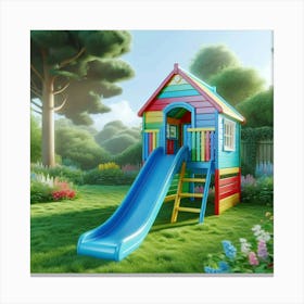 Colorful Playhouse In The Garden Canvas Print