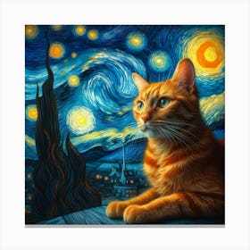 van goth Starry Night Cat 2 Canvas Print