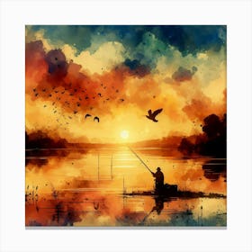 Watercolor Of A Fisherman Canvas Print