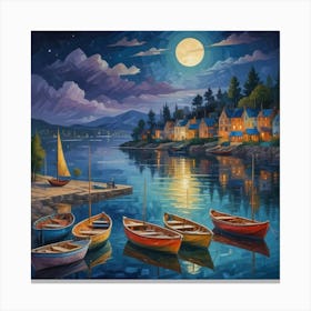 Boats At Night 3 Canvas Print