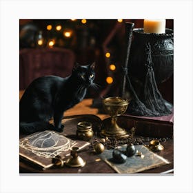Black Cat On A Table Canvas Print