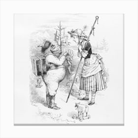 Santa Claus And Little Bo Peep Sketch print Canvas Print