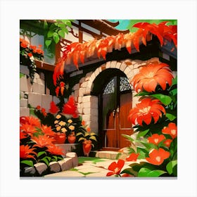 House With Flowers Canvas Print