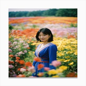 Girl In A Flower Field Canvas Print